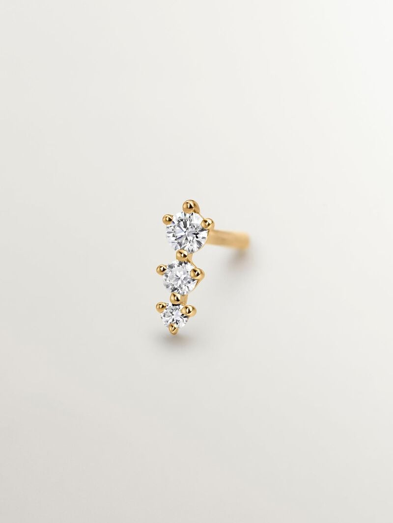 Single 18K yellow gold earring with triple diamond image number 2