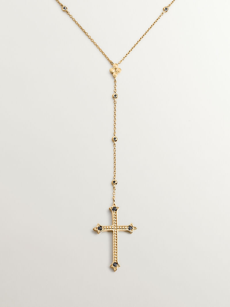 925 Silver necklace bathed in 18K yellow gold with large cross and spinels image number 0