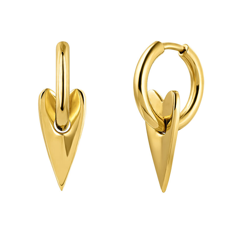Gold plated maxi heart pendant earrings, J04942-02, hi-res
