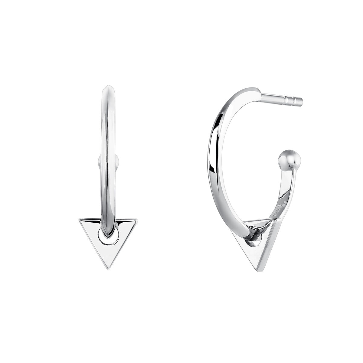 Silver triangle pendant hoop earrings , J03961-01, hi-res