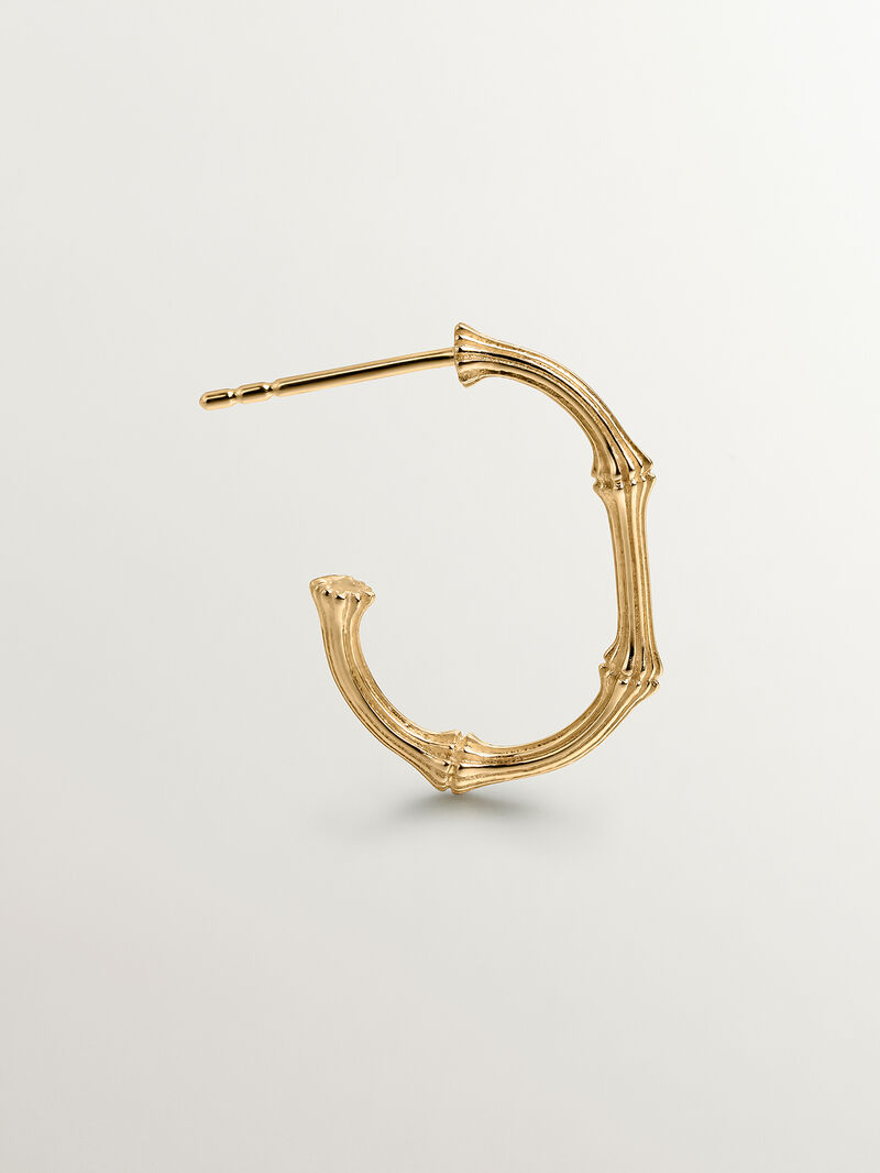 9K Yellow Gold Bamboo Texture Single Hoop Earring image number 2