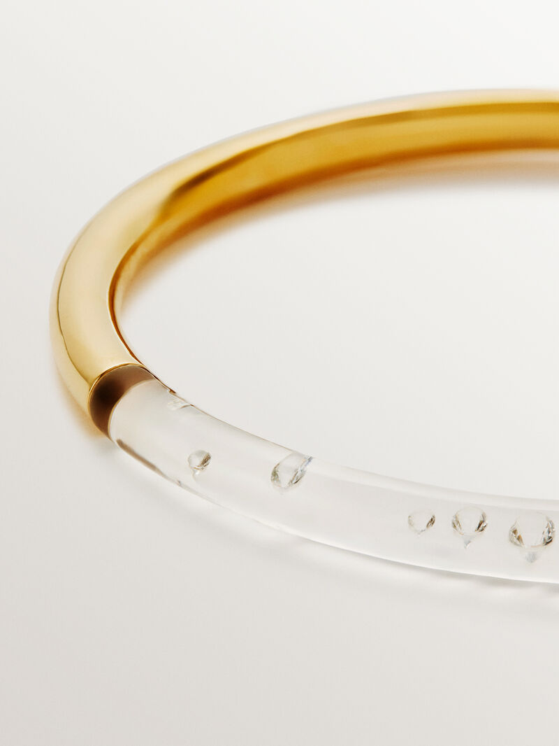 Rigid 18K yellow gold plated 925 silver necklace with zircons suspended in resin image number 2