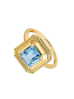 Ring in 18k yellow gold-plated silver with a Swiss blue white topaz, J05287-02-SB,hi-res