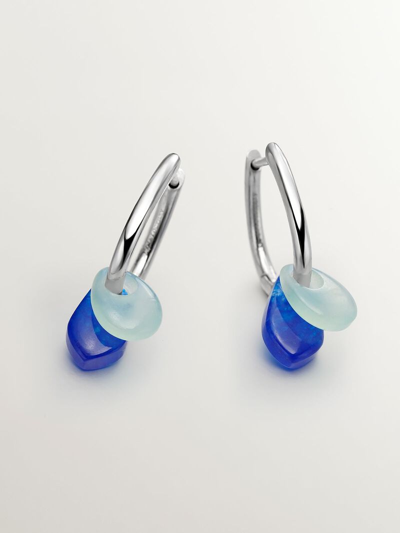 925 sterling silver hoop earrings with blue jade image number 0