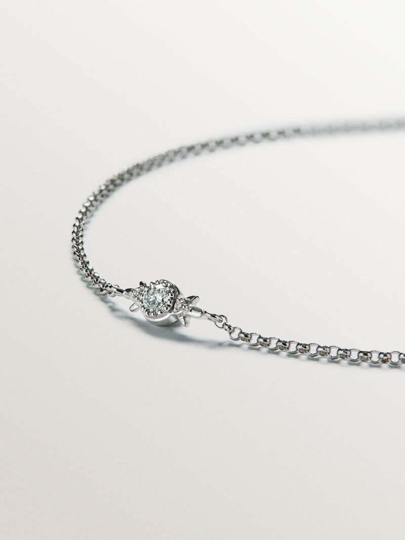 9K White Gold Rolo Link Bracelet with Diamond image number 2
