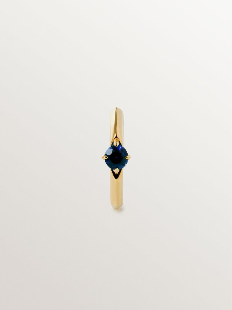 9K Yellow Gold Blue Sapphire Single Hoop Earring image number 2