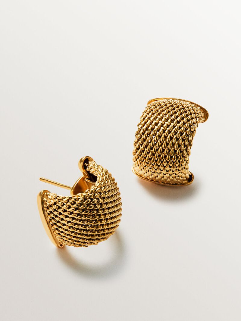 18K yellow gold plated 925 silver hoop earrings with mesh image number 2