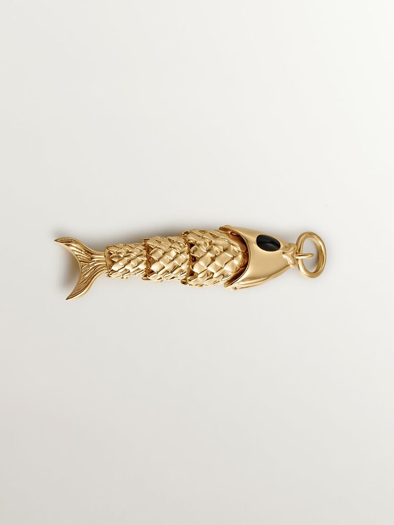 925 Silver charm bathed in 18K yellow gold with black enamel and fish shape. image number 4