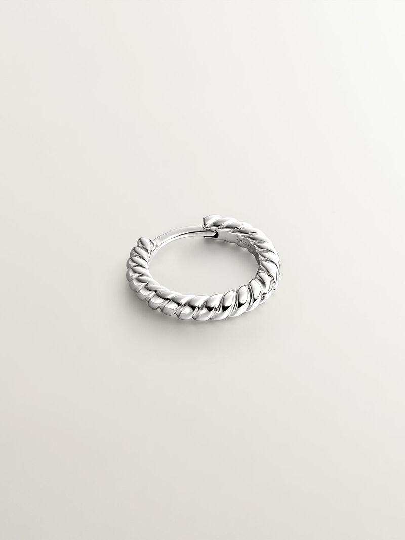 Individual 9K white gold hoop earring with fluted texture. image number 2