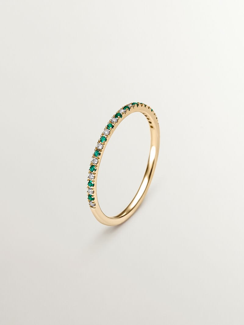 9K Yellow Gold Ring with Emeralds and Diamonds image number 0