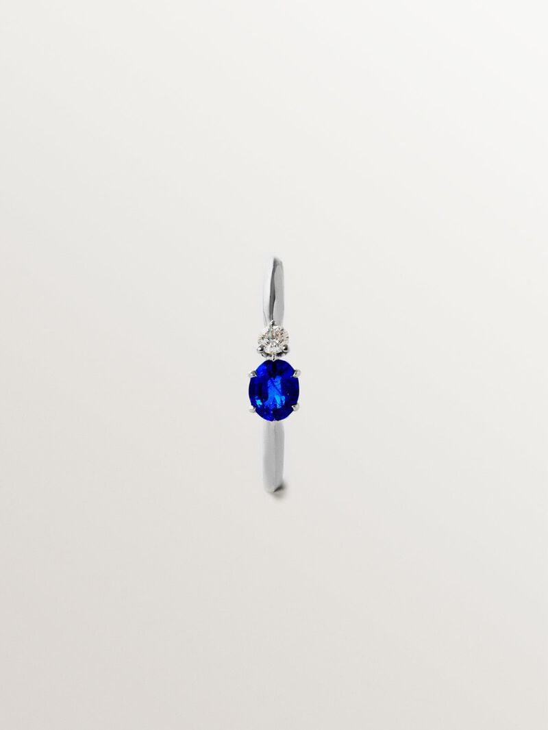 9K White Gold Sapphire and Diamond Single Hoop Earring image number 2