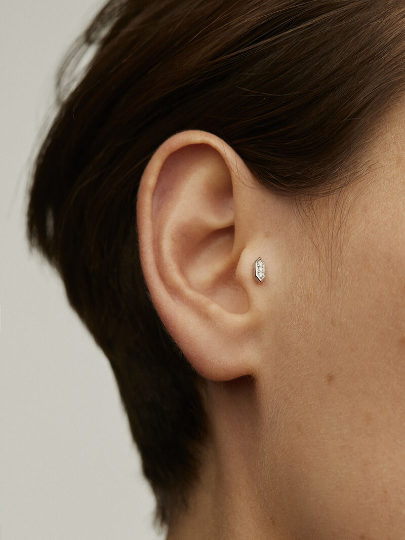 18K White Gold Hexagonal Piercing with Diamonds image number 1