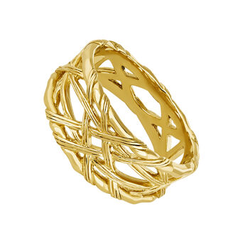 18kt yellow gold-plated silver wicker ring, J04410-02,hi-res