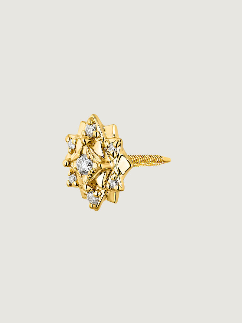 Individual 9K yellow gold earring with diamonds and flower. image number 1