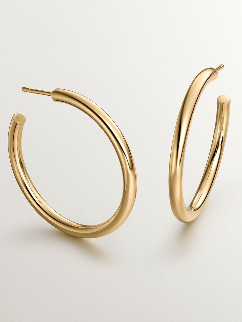 Large hoop earrings made of 925 silver, coated in 18K yellow gold. image number 2