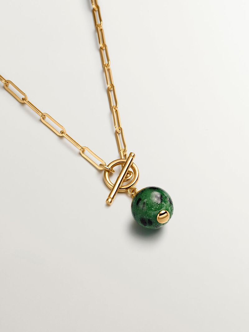 925 silver chain bathed in 18k yellow gold with green jaspe image number 2
