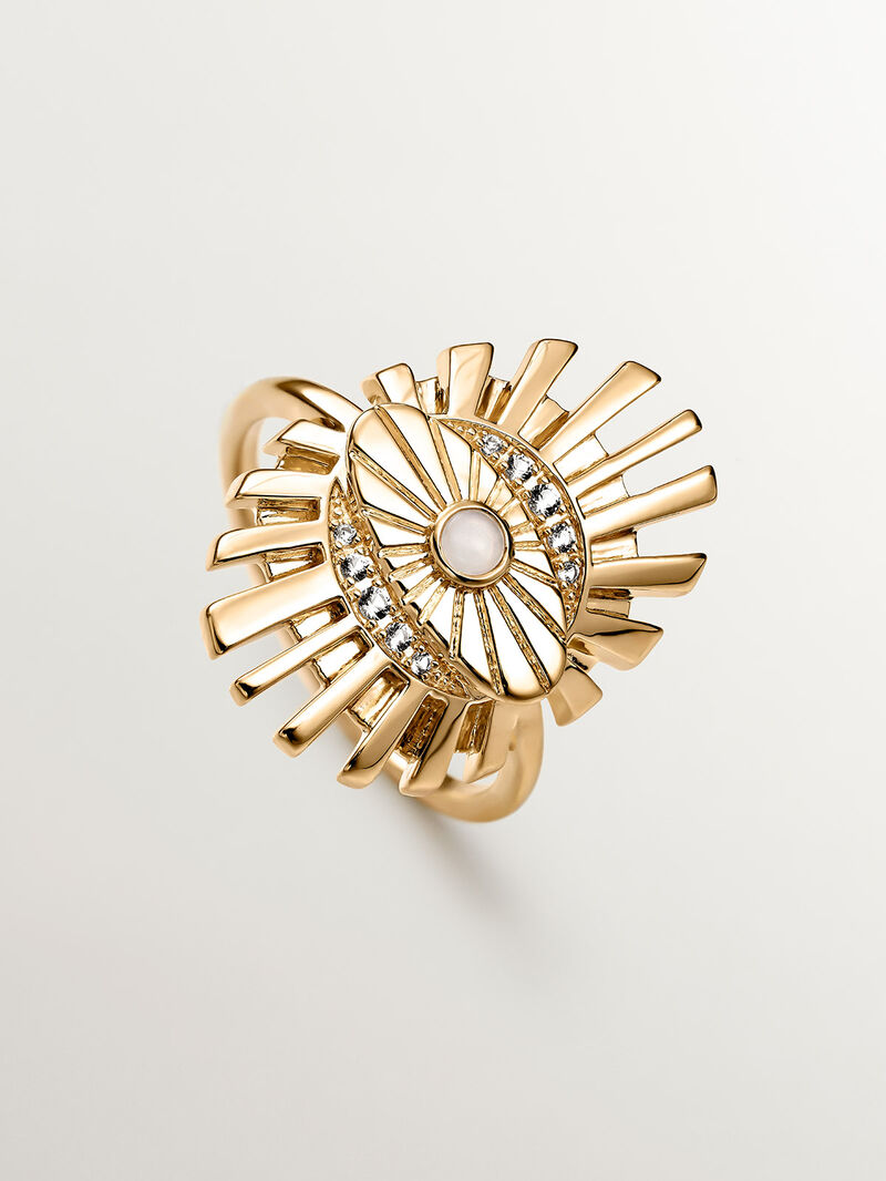 926 Silver ring bathed in 18K yellow gold with eye, topaz, and moonstone. image number 4