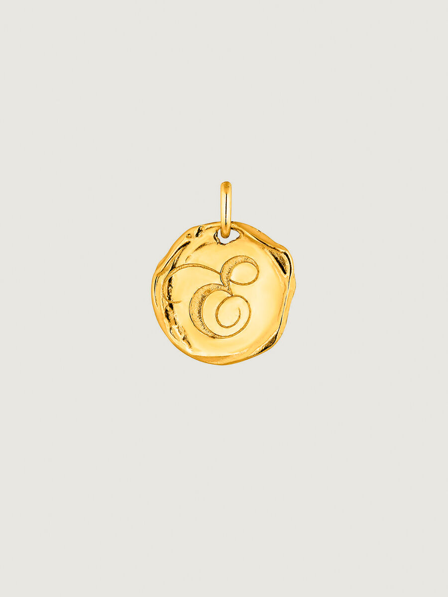 Charm medalla inicial E artesanal plata recubierta oro , J04641-02-E, hi-res