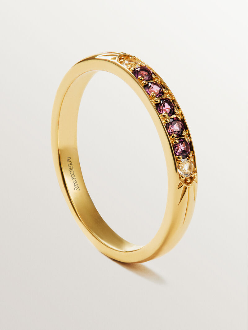 18K yellow gold plated 925 silver ring with purple rhodolites and white topazes image number 4