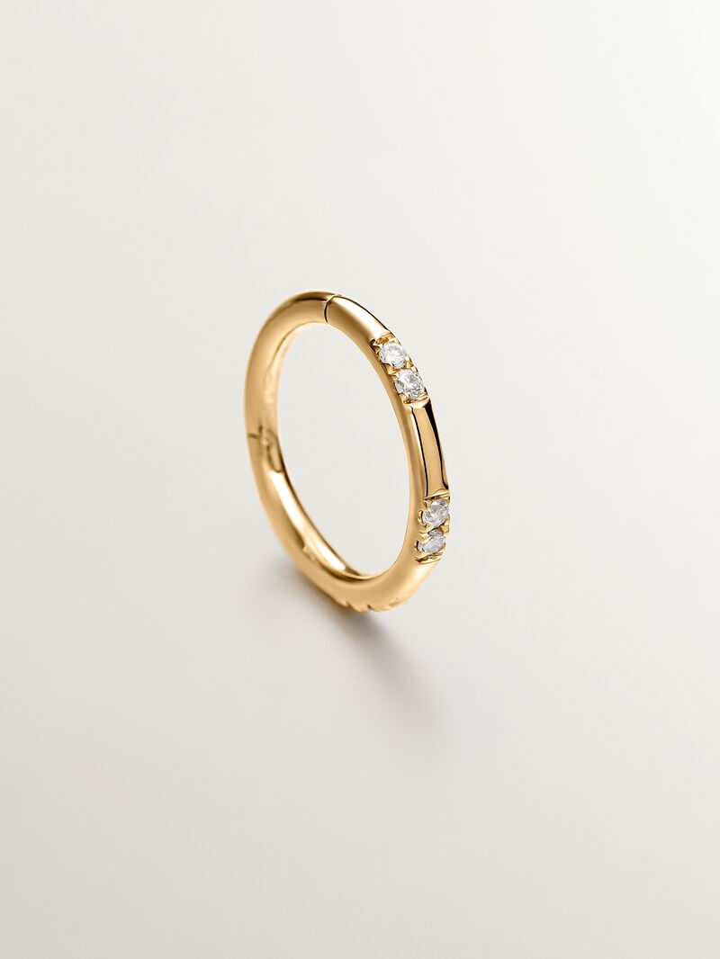 Individual 18K yellow gold hoop earring with diamonds image number 2