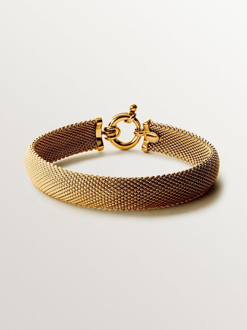 Rigid 18K yellow gold plated 925 silver bracelet with mesh image number 0