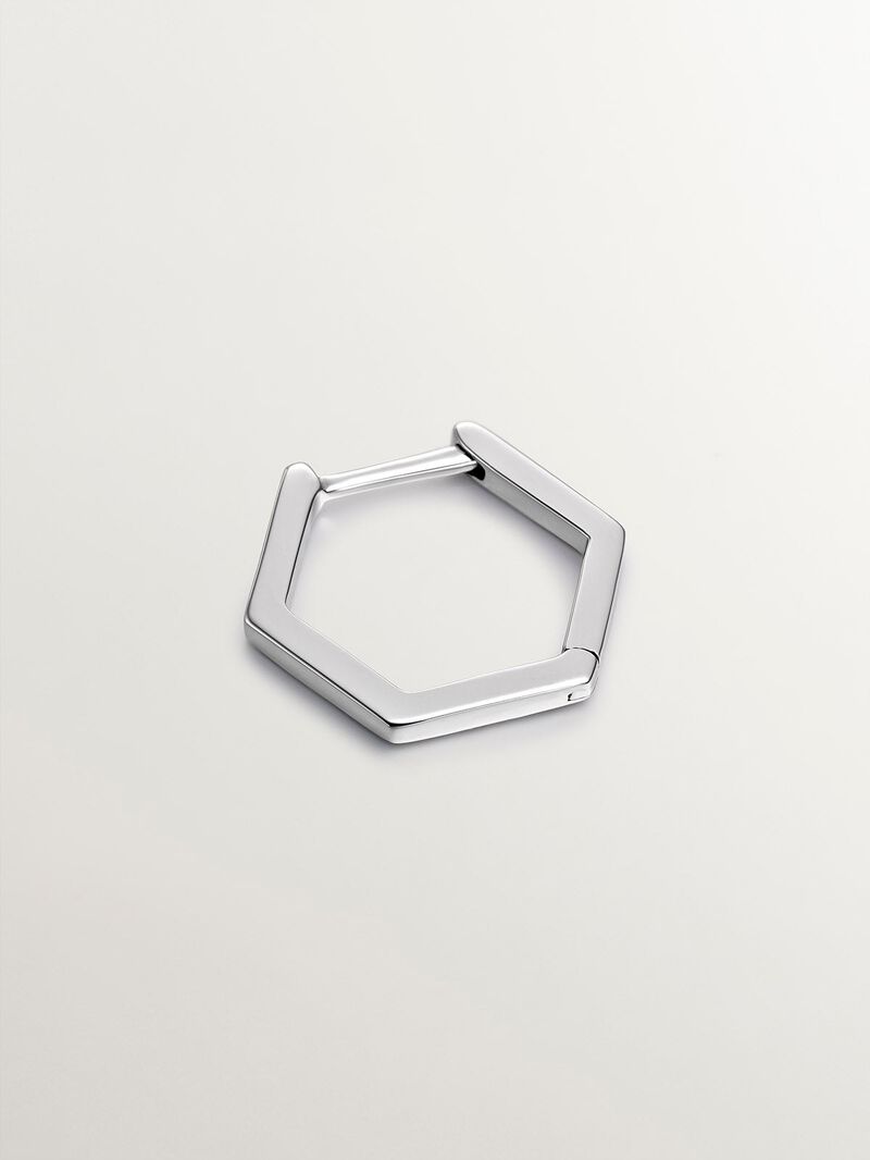 Individual 9K white gold hoop earring with hexagonal shape. image number 2