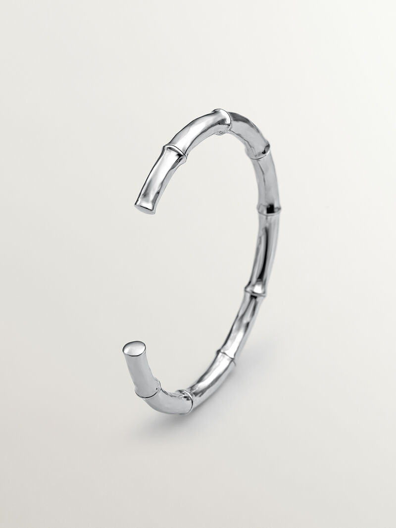 Bangle type bracelet made of 925 silver with bamboo texture. image number 0