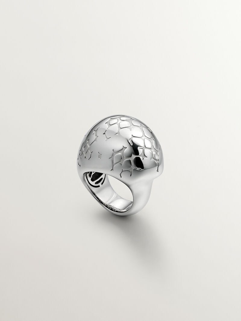 925 silver domed ring with snake texture image number 0
