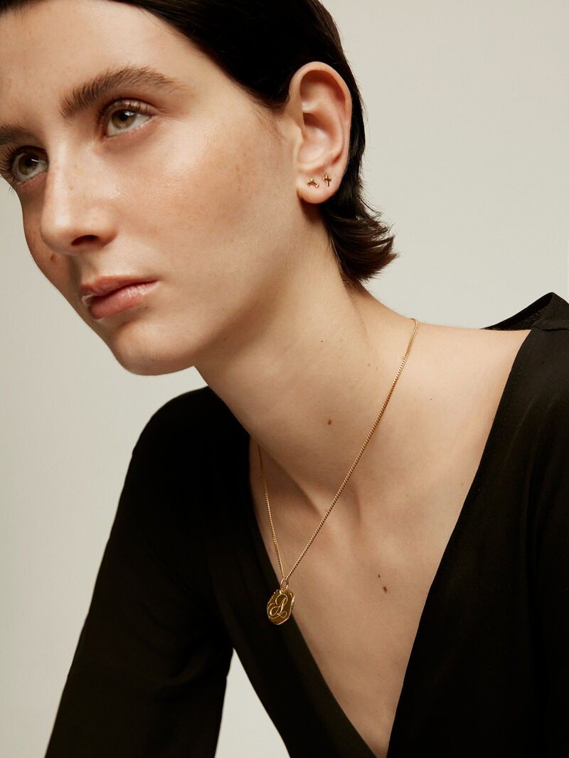 Handcrafted silver 925 charm, bathed in 18k yellow gold with initial B. image number 4