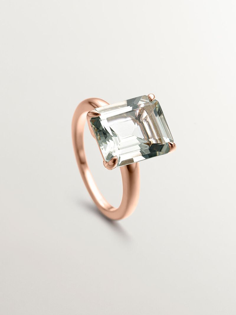 18K rose gold plated 925 silver ring with green quartz image number 4