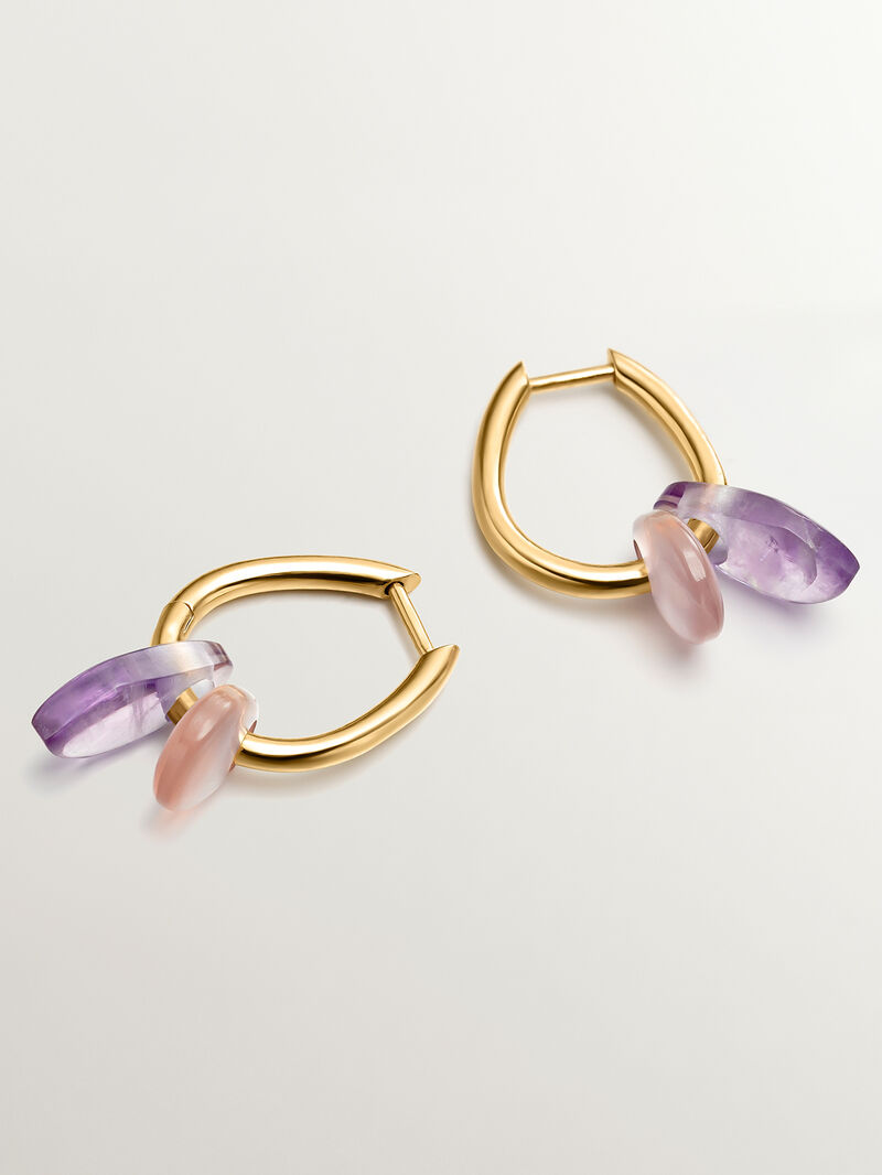 925 silver ring earrings in 18k yellow gold with Ágata image number 2