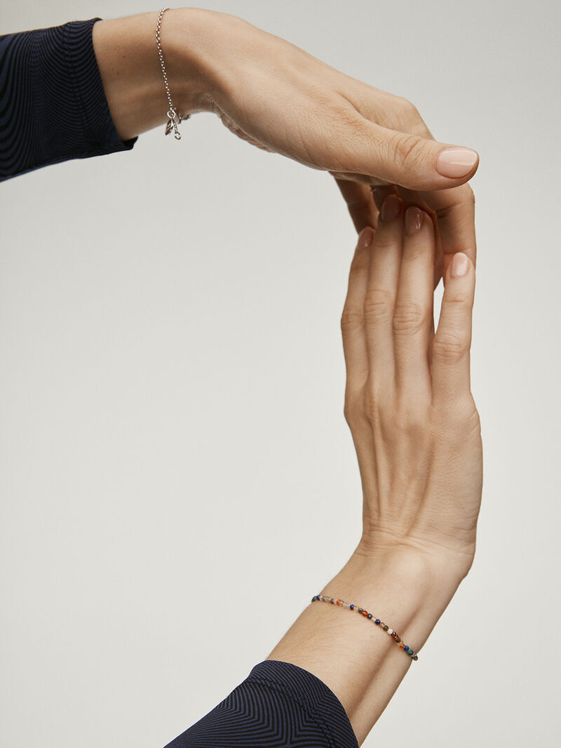 925 Silver bracelet bathed in 18K yellow gold with multicolor gemstone beads. image number 5