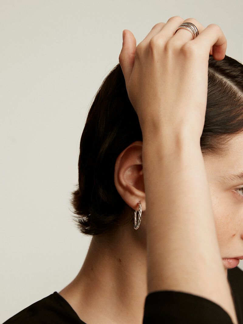 Large 925 sterling silver hoop earrings with fluted texture. image number 5