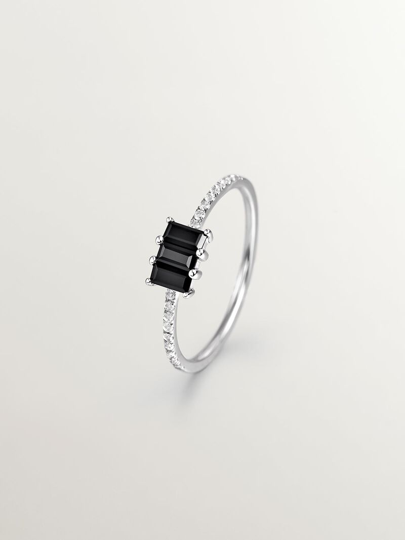 925 silver ring with blue swiss topaz, white diamonds and white enamel image number 0