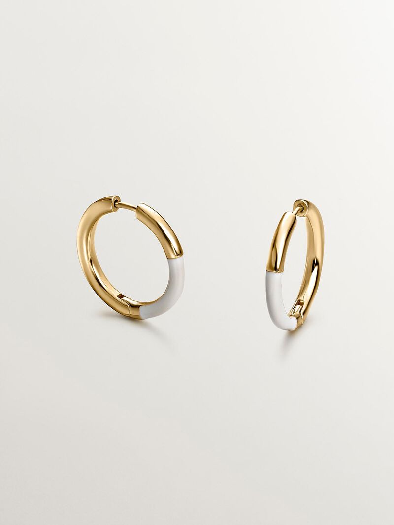 Medium hoop earrings made of 925 silver bathed in 18K yellow gold with white enamel image number 0
