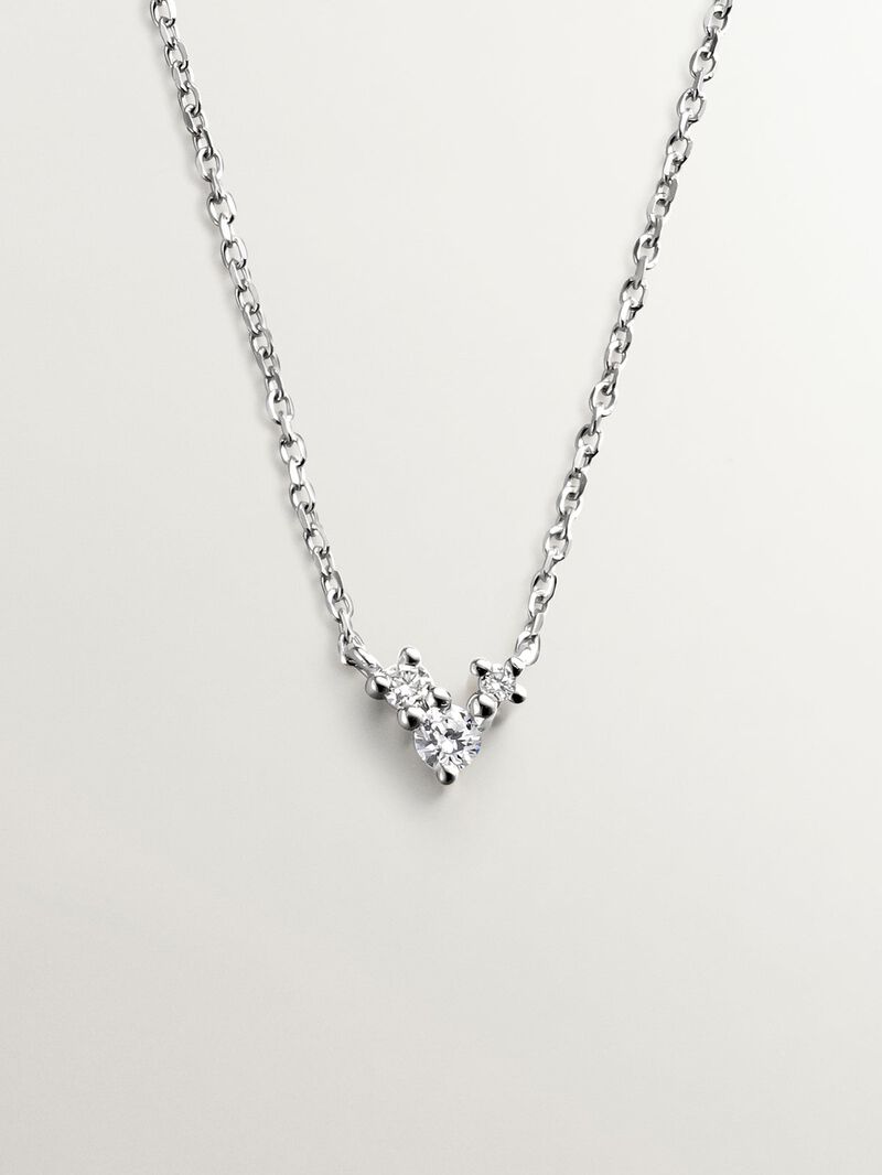 9K White Gold Pendant with Three Diamonds image number 0