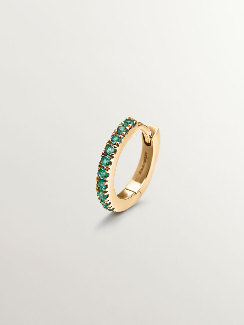 Small individual 9k yellow gold hoop earring with emeralds. image number 0