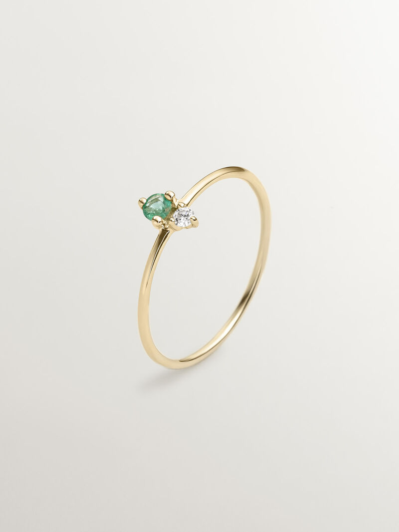 9K Yellow Gold Ring with Emerald and Diamond image number 0