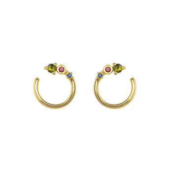 Small curve gold plated with stones hoop earrings , J04154-02-GTPTBS,hi-res