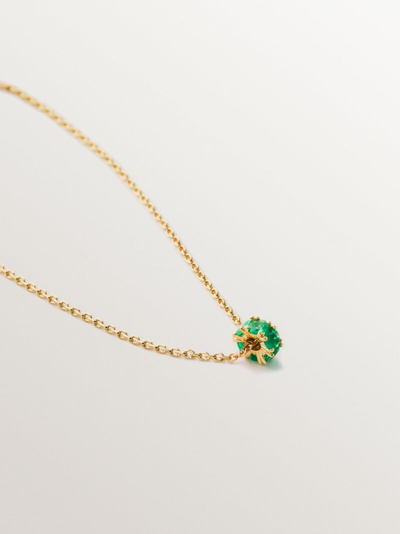 9K yellow gold pendant with emeralds and diamonds image number 2