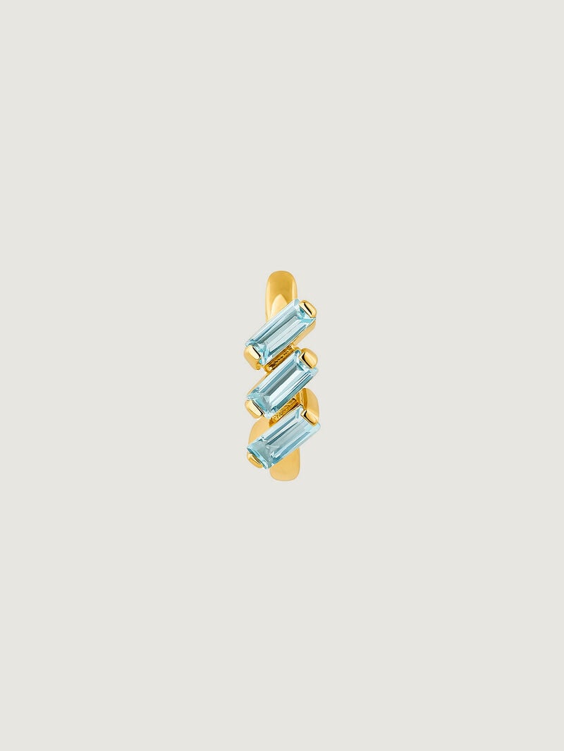 Individual hoop earring made of 925 silver, bathed in 18K yellow gold with sky blue topaz. image number 0