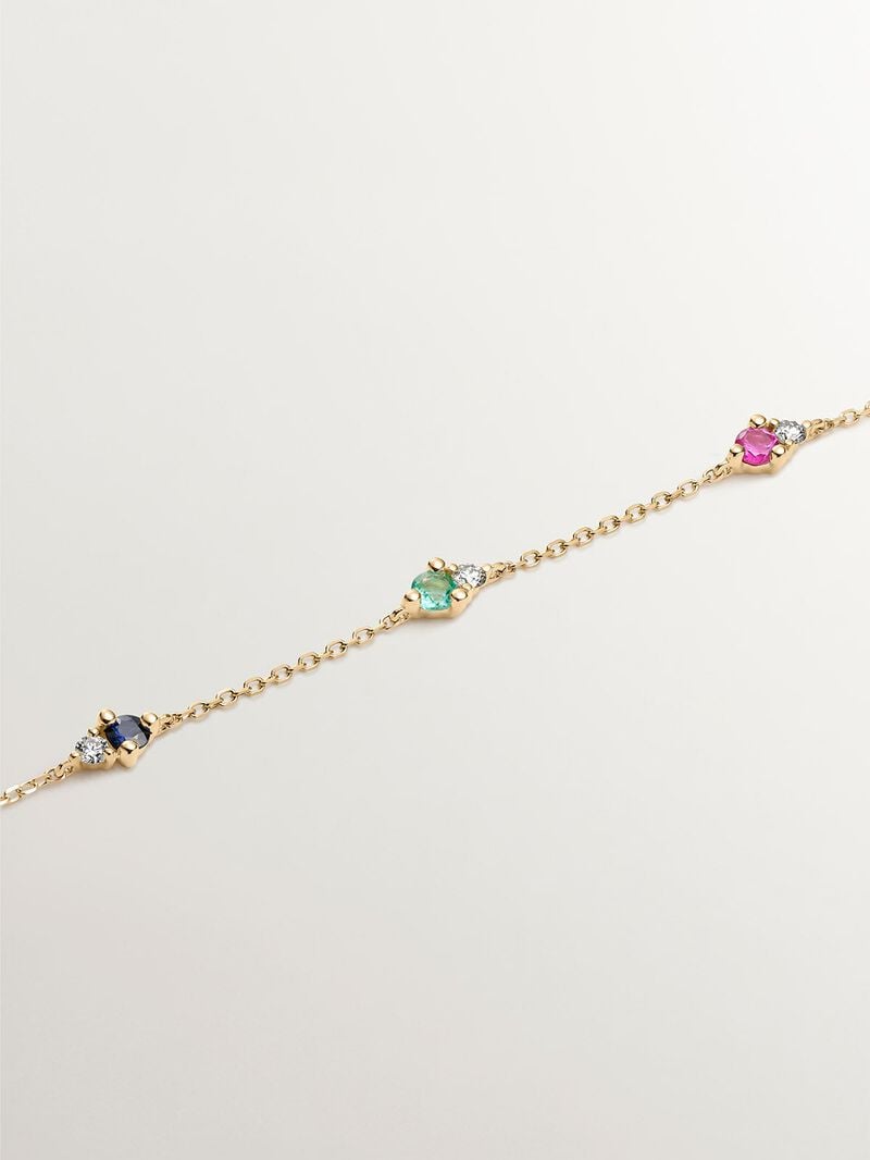 9K yellow gold bracelet with sapphire, emerald, ruby, and diamonds. image number 4