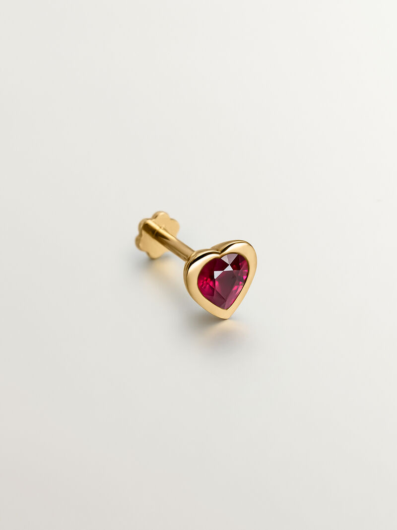 18k yellow gold piercing with pink ruby ​​in heart size image number 2