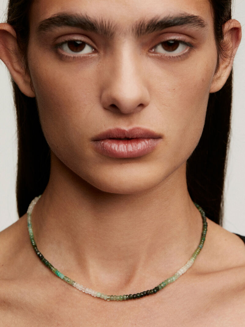 925 Silver necklace bathed in 18K yellow gold with emeralds image number 1
