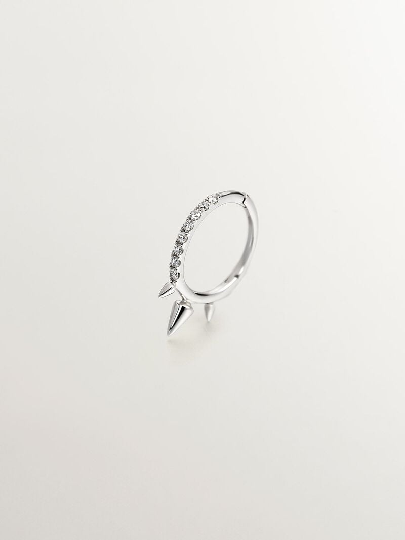 Individual small hoop earring in 9K white gold with spikes and diamonds. image number 0