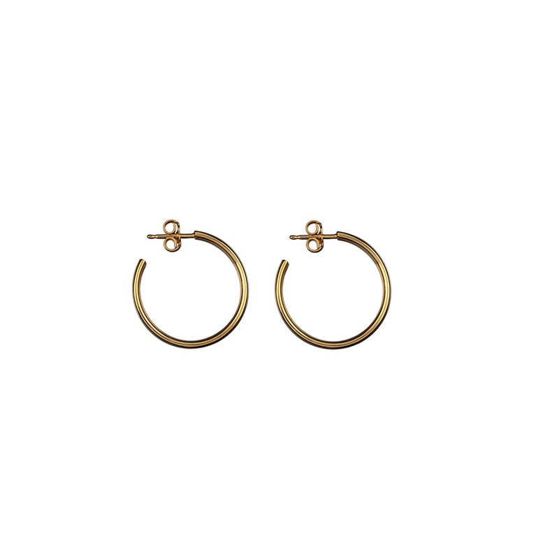Gold plated silver medium smooth hoop earrings, J01587-02, hi-res