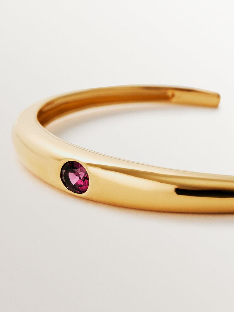 Rigid 18K yellow gold plated 925 silver bracelet with pink rhodolite image number 4