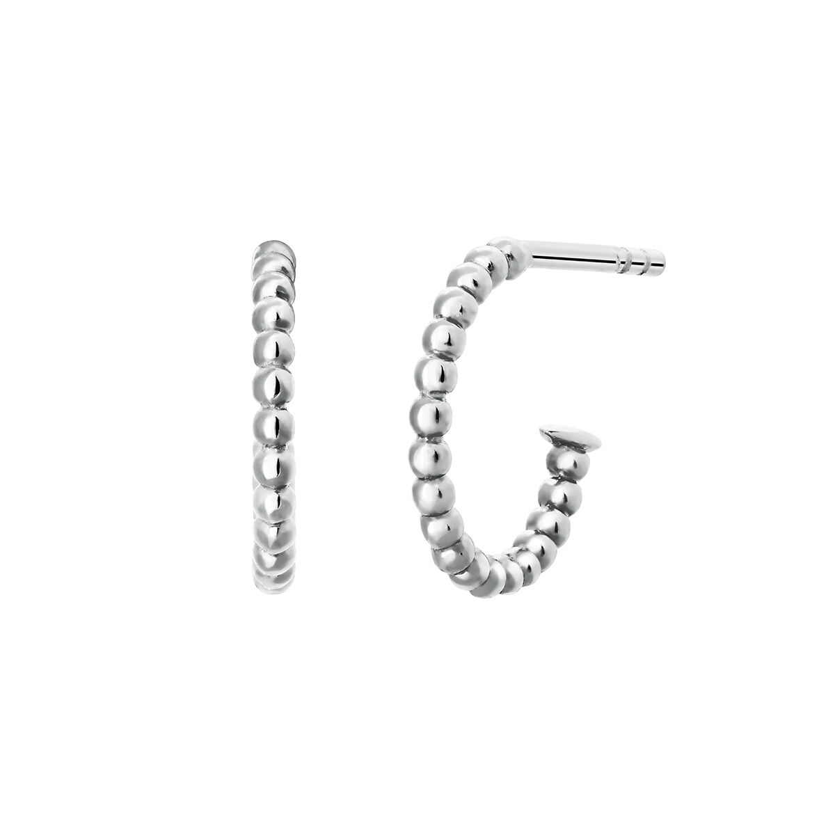 Silver ball hoop earrings  , J03704-01, hi-res