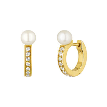 Gold-plated silver topaz and pearl hoop earrings , J04738-02-WT-WP,hi-res