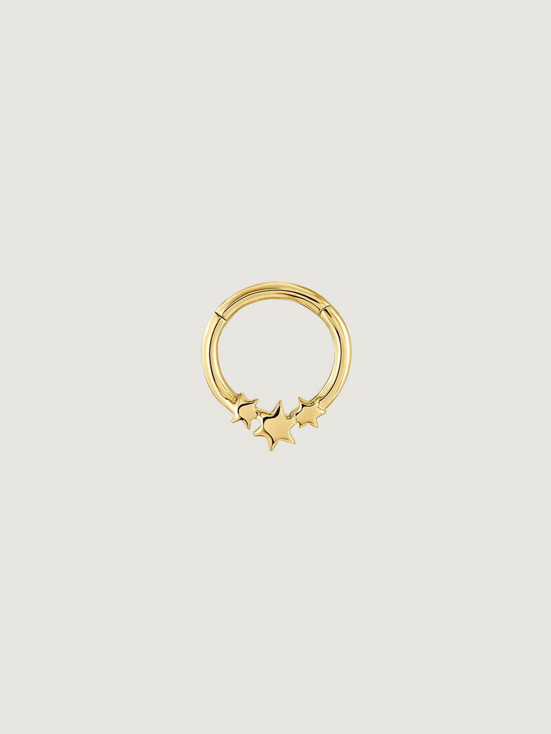 Small 9K yellow gold hoop earring with stars. image number 2